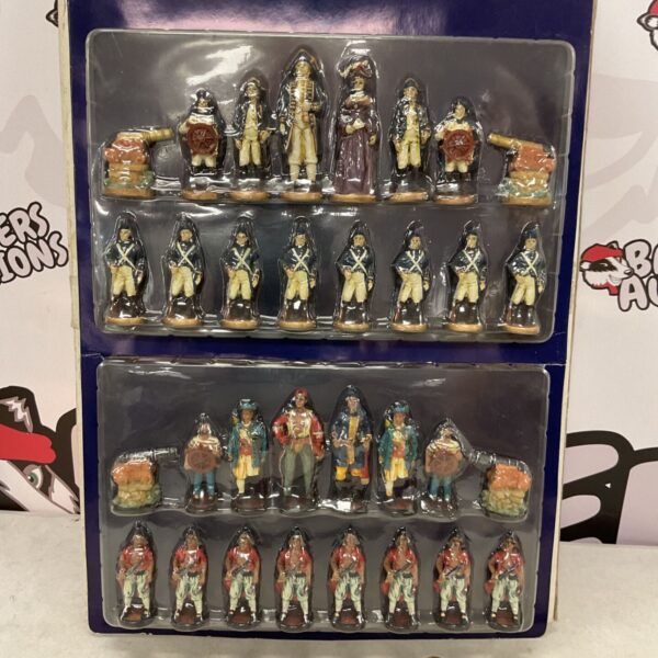 Full view of vintage pirate and royal navy chess set in bubble pack.