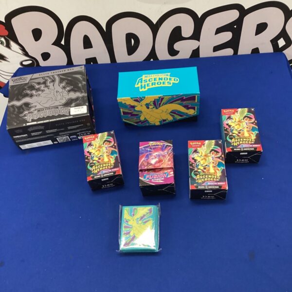 Pokemon card bundle featuring Fusion Strike and Mega Evolution cards.