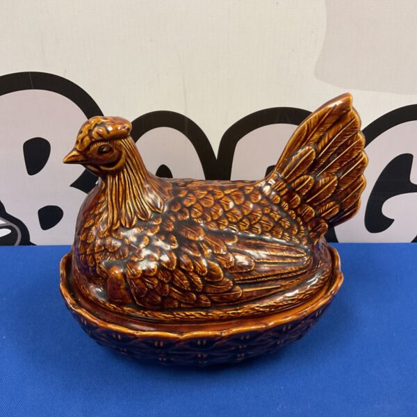 Vintage Portmeirion brown glazed hen on nest egg holder.
