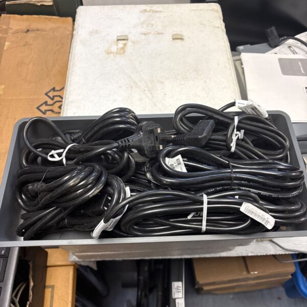 Mixed lot of power cables and kettle leads for various appliances.