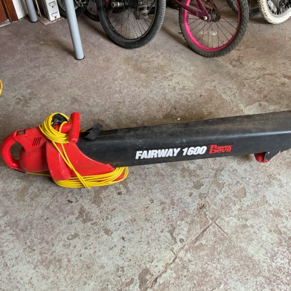 Vintage Power Devil Fairway 1600 electric garden blower with power cord.