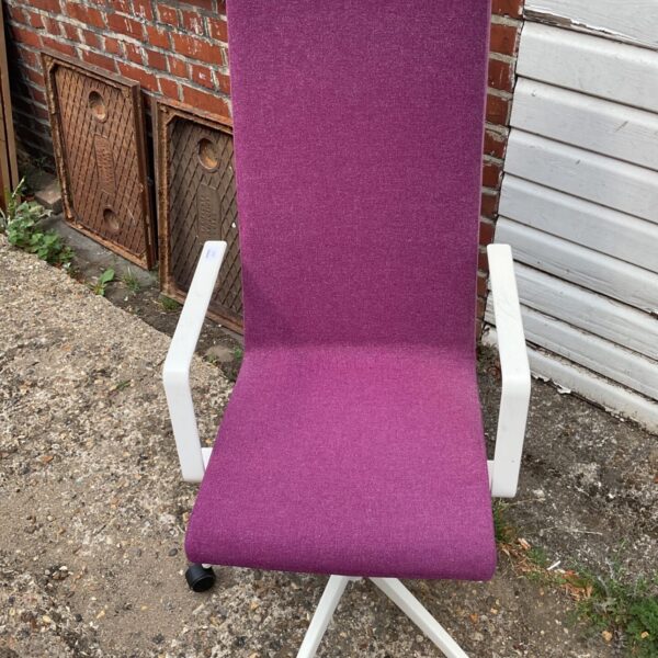 Purple AJ Products Belmont office chair with white frame.