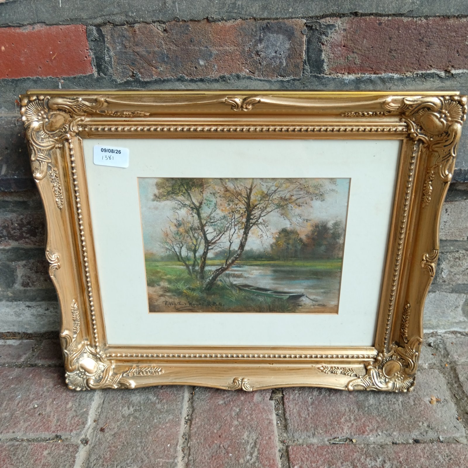 Robert Rouse pastel painting of a tranquil River Thames backwater scene.