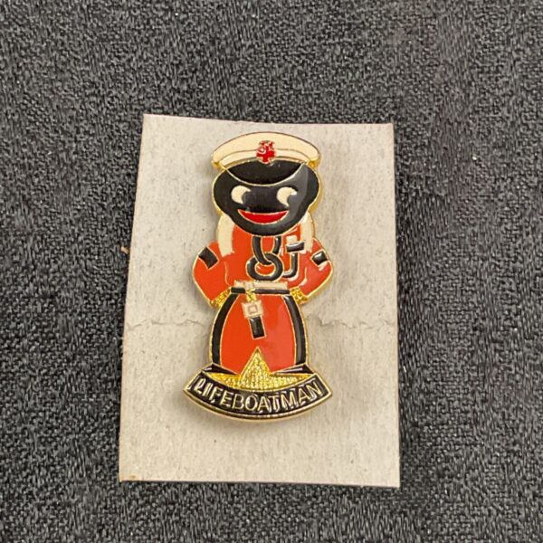 Vintage Robertson golly lifeboatman enamel badge, collectible pin.