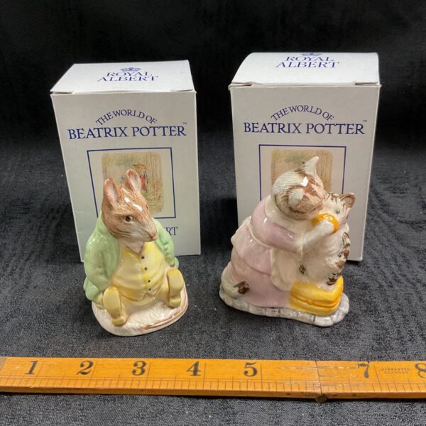 Royal Albert Beatrix Potter figurines Samuel Whiskers and Tabitha Twitchit in boxes.