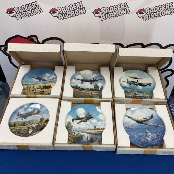 Set of six Royal Doulton WWII aircraft plates, collectible vintage china.