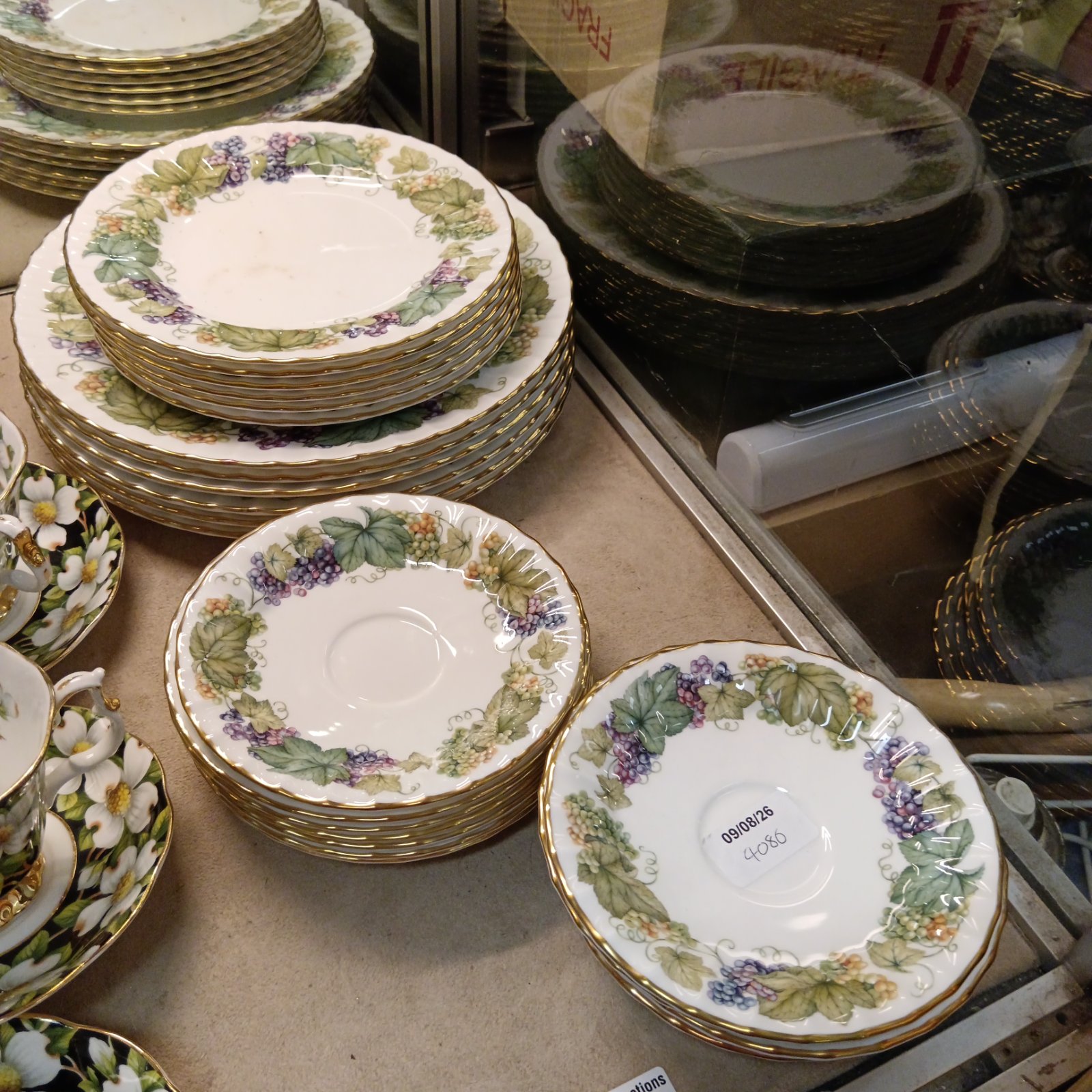 Royal Worcester Vine Harvest plates and saucers, vintage porcelain china.