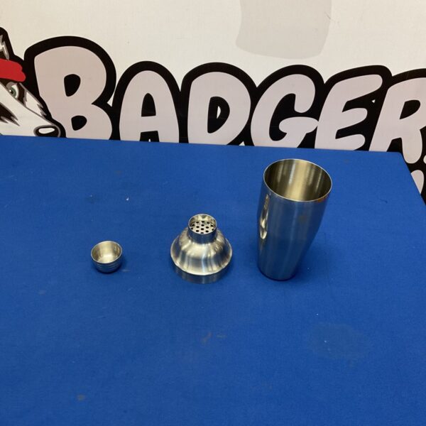 Stainless steel Rusty Barrel cocktail shaker for home bar use.