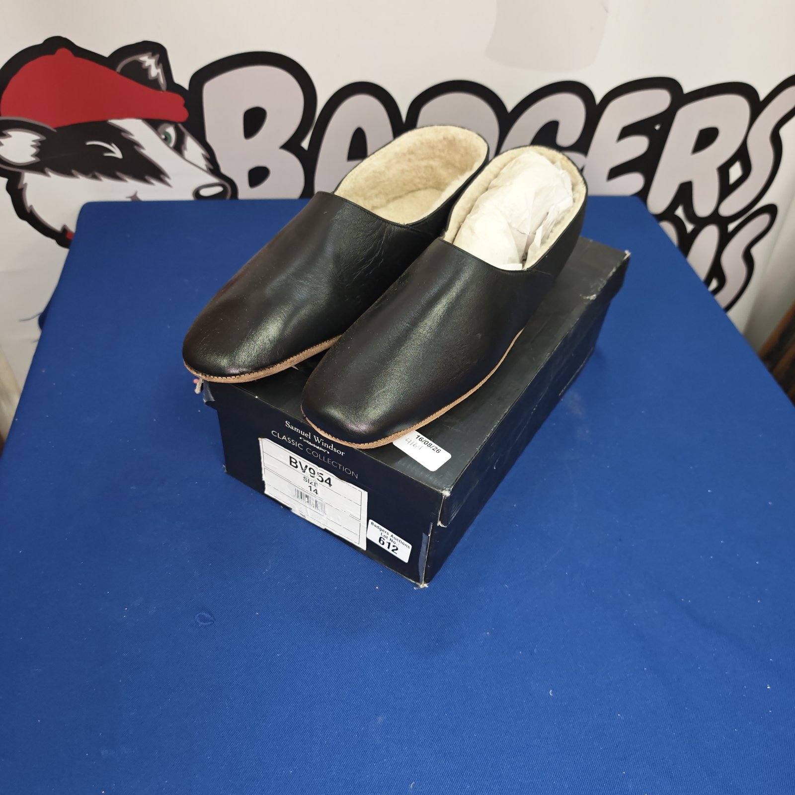 Unused Samuel Windsor size 14 leather slip on shoes.