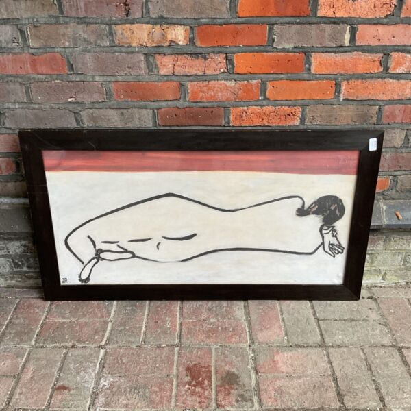 Framed Sanyu style reclining nude print, elegant minimalist art.