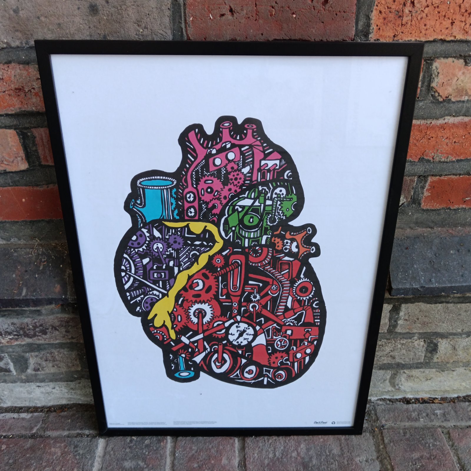 Framed Scott English abstract print titled "The Machine" with mechanical details.