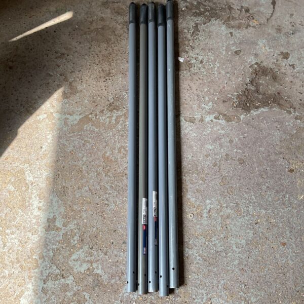 Five long Sealey fencing spade handles for garden and DIY projects.