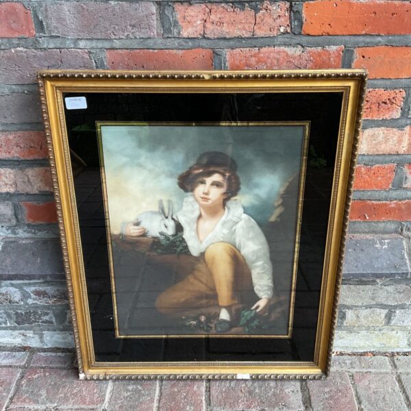 Gilt framed Sir Henry Raeburn print of a boy with a rabbit.