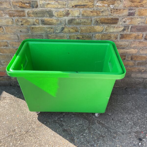 Green Slingsby mobile container with castors for easy storage.