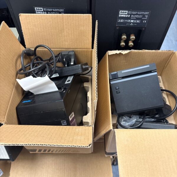 Two thermal printers, SNBC and B&W, with power supplies.