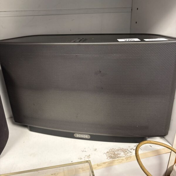 Black Sonos Play 5 smart speaker, wireless home audio system.