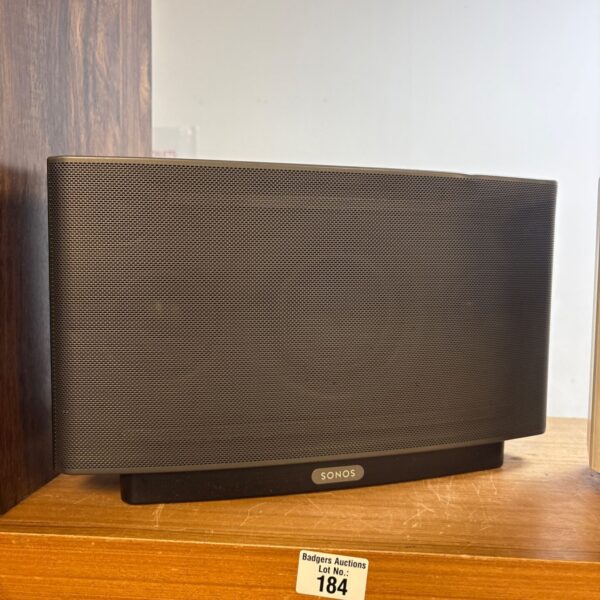 Black Sonos Play 5 smart speaker for wireless home audio.