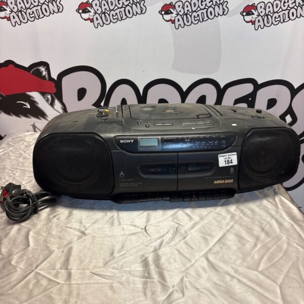 Vintage Sony CFD-110L radiocassette recorder boombox in grey.