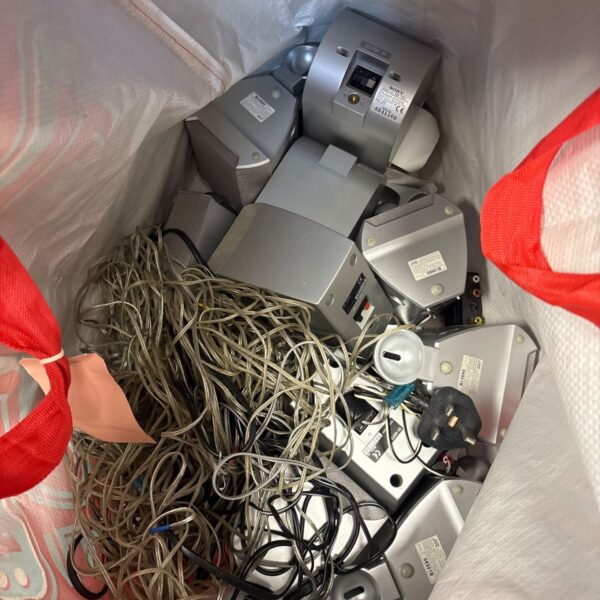Mixed lot of vintage Sony and JVC speaker systems for audio enthusiasts.