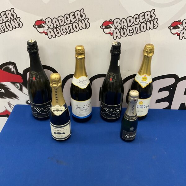 Six bottles of sparkling wine including Cava, a diverse wine lot.