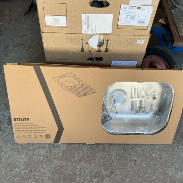 Stainless steel kitchen sink model A452 in as-found condition.