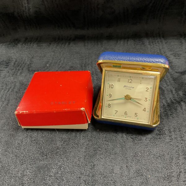 Vintage Starlet Blessing German travel clock in its original box.