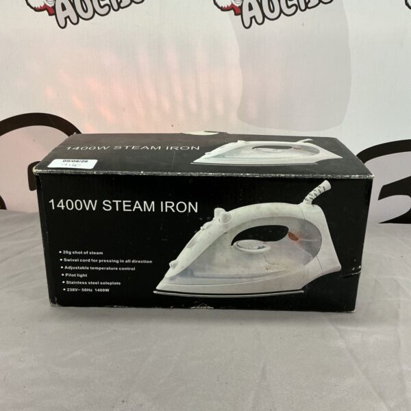 Vintage 1400W steam iron for clothes, presented for collectors.