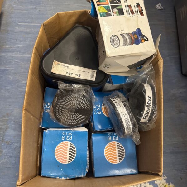 Box of Sundstrom SR510 filter cartridges for respirator protection.