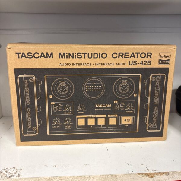 Front view of the Tascam Mini Studio Creator audio interface box.