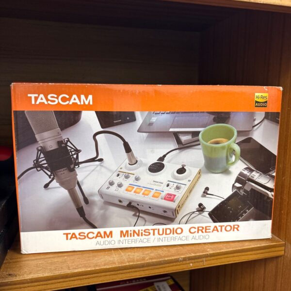Tascam Mini Studio Creator US-42 with condenser microphone and interface.