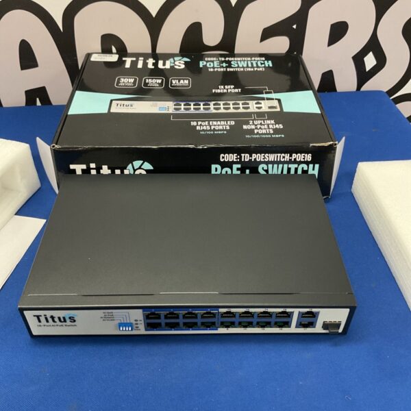 Titus TD-POESWITCH-POE16 18-port network switch with original packaging.