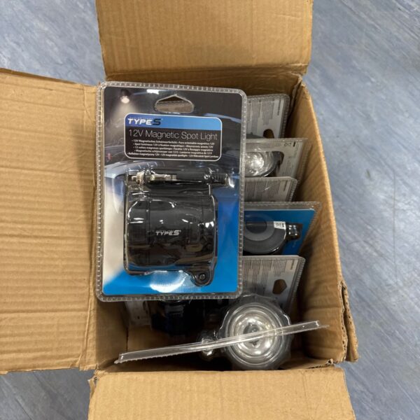New Type S 12V magnetic spot light in original packaging.
