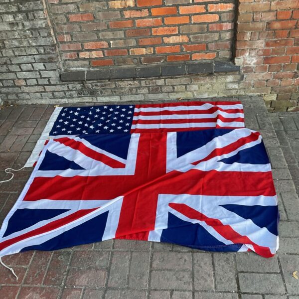 Union Jack and Stars and Stripes flags displayed outdoors.