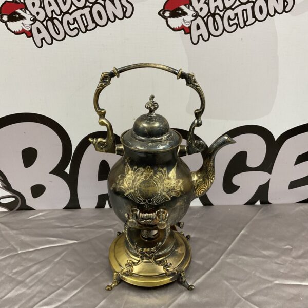 Vintage Victorian silver plate spirit kettle with stand.