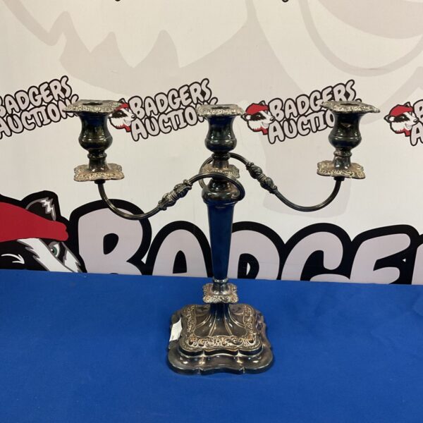 Antique silver plate tri-head candelabra by Viners of Sheffield.