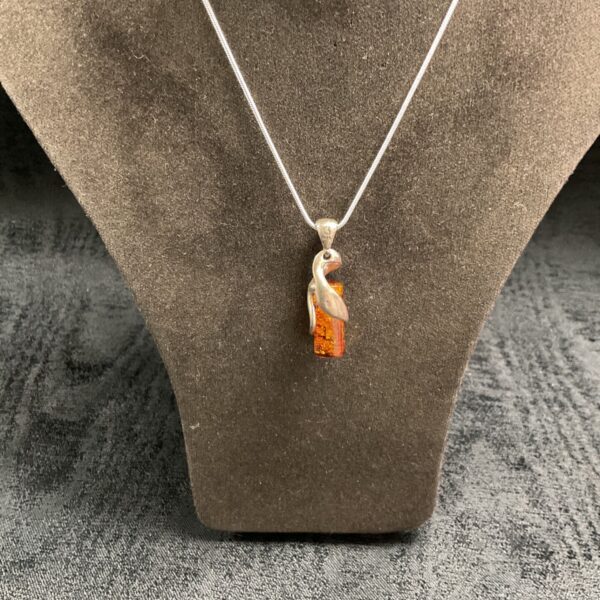 Vintage silver 925 amber pendant on a snake chain necklace.
