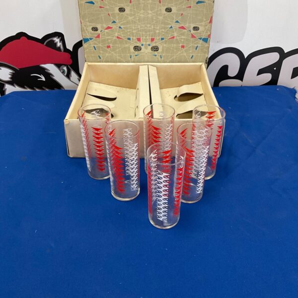 Vintage Bohemian glass tumblers in original box, collectible glassware.