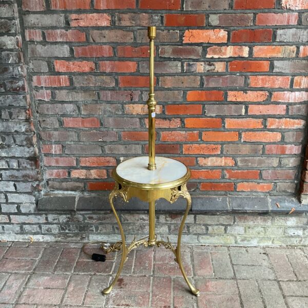 Vintage brass standard lamp with marble wine table.