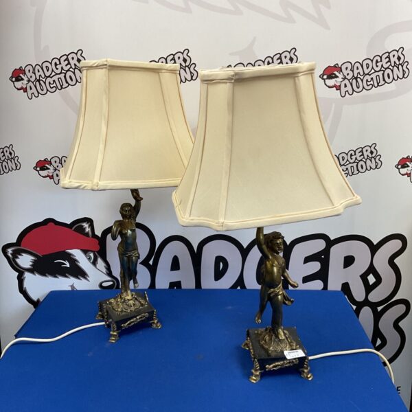 Pair of vintage brass table lamps with marble bases.