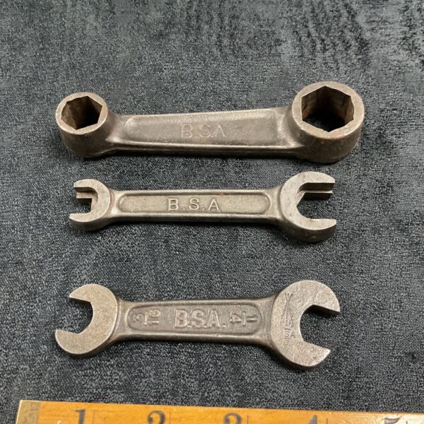 Vintage BSA motorcycle spanners showing the BSA logo.