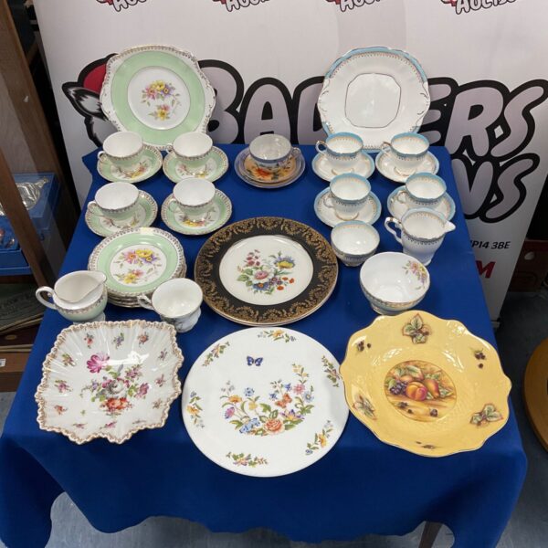 Vintage china tea sets lot including Royal Standard and Aynsley pieces.
