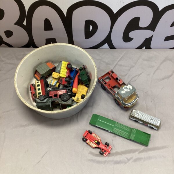 Vintage diecast model collection including Corgi and Matchbox vehicles.