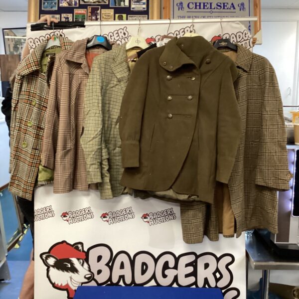 Bundle of vintage jackets including a tweed jacket.