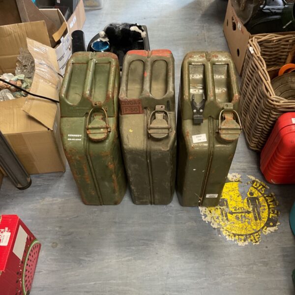 Vintage military jerry can, 20 litre fuel storage, olive drab.