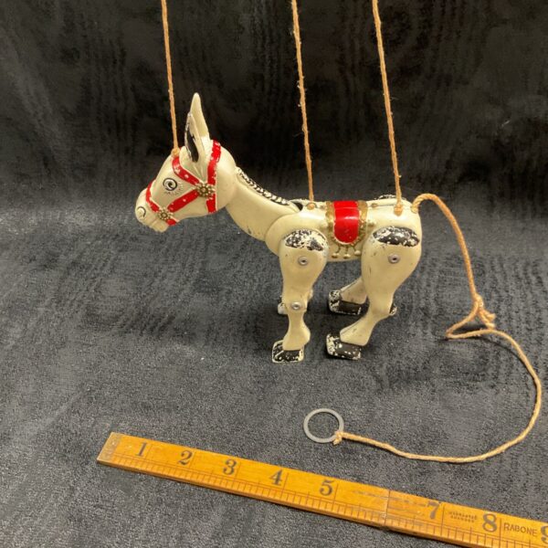 Vintage Muffin the Mule string puppet with ruler for scale.