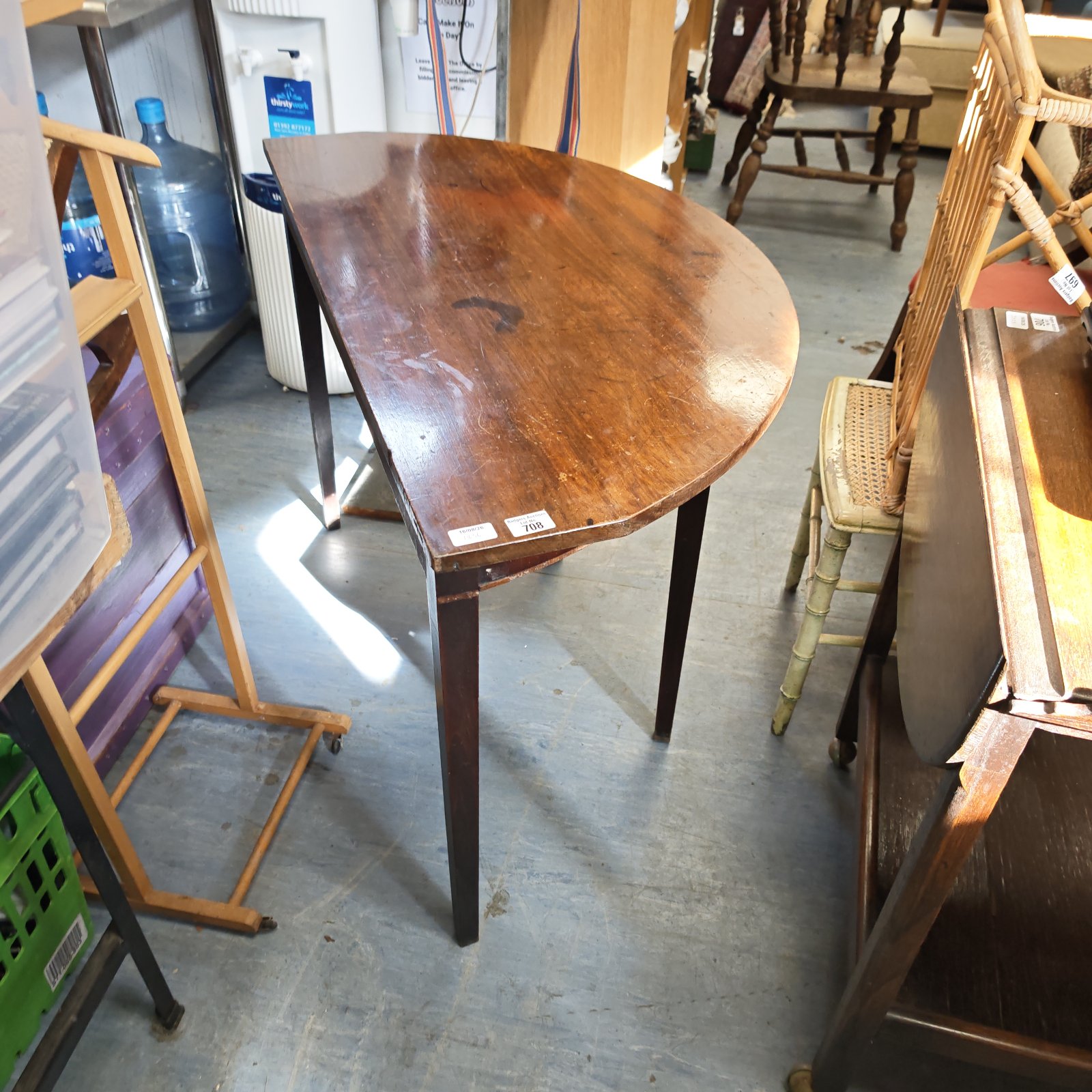 Vintage oak demi hall table with a warm patina.