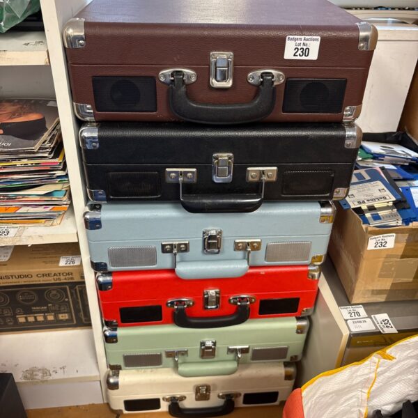 Vintage suitcase turntables bundle including Bush and Crosley record players.