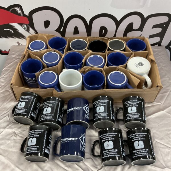 Large lot of vintage crested tea mugs, Staffordshire pottery.