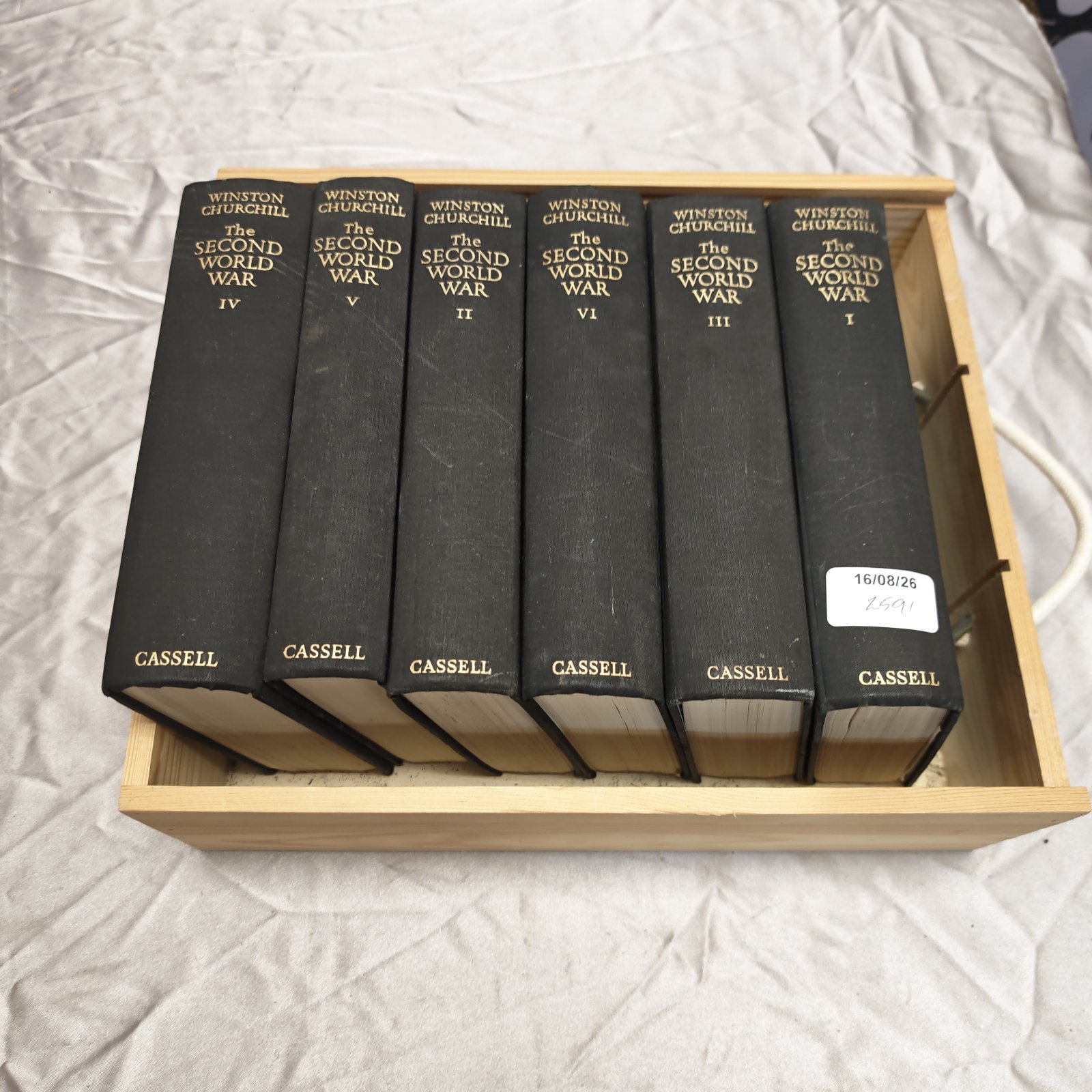 Leather bound Winston Churchill Second World War book collection.