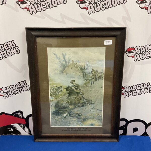 Framed WW1 print "Goodbye Old Man" by Jo Makawa, vintage military art.